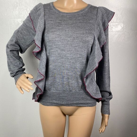 Rhie merino wool gray ruffle detailing pullover sweater size L - Picture 1 of 9